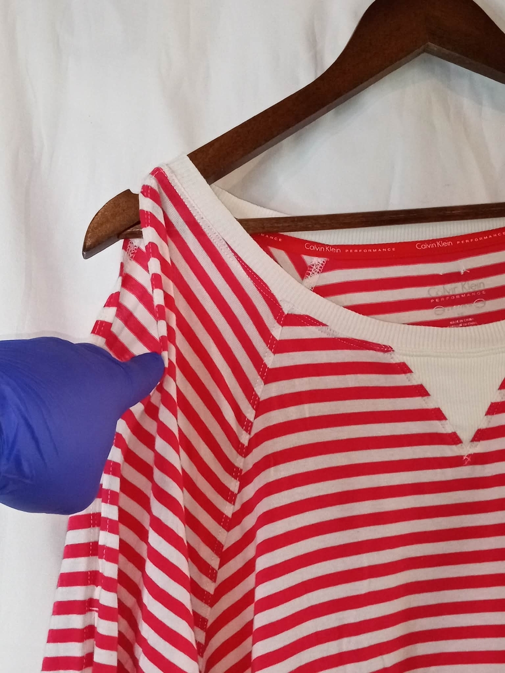 Calvin Klein Performance Red White Striped Soft Dress Nightshirt Cold Shoulder - Picture 6 of 7